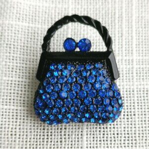 NWT brooch pin royal blue crystal handbag purse